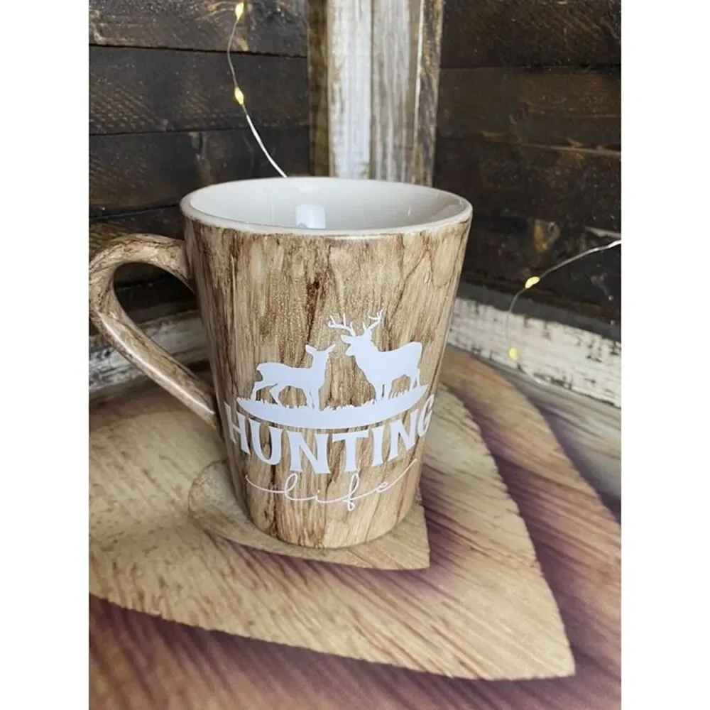 Rustic Woodgrain Hunting Theme Coffee Tea Cup Mug Handmade 4.5 X 3.5 in